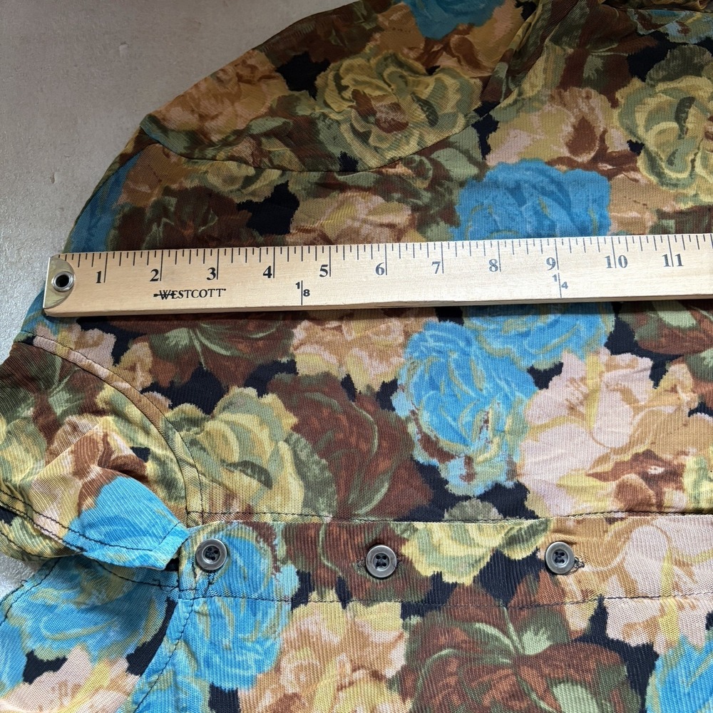 Jane Delancey Mesh Floral Shirt Women XL Blue Yellow Rose Button Up Whimsigoth - Picture 9 of 12